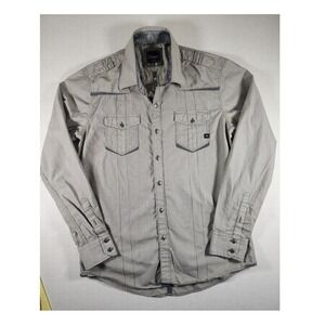 7 Diamonds Mens Grey White Striped Long Sleeve Western Button Down Shirt Medium
